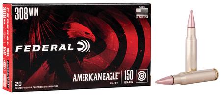 Federal AE308D American Eagle Rifle 308 Win 150 gr Full Metal Jacket Boat-Tail (FMJBT) 20 Per Box/ 25 Cs