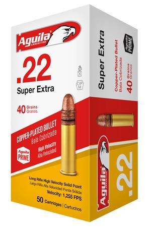 Aguila 1B220328 Super Extra Rimfire 22 LR 40 gr Copper-Plated Solid Point 50 Per Box/ 40 Cs