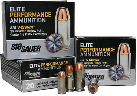 Sig Sauer E9MMA120 Elite Defense  9mm Luger 115 gr V-Crown Jacketed Hollow Point (VJHP) 20 Per Box/10 Cs