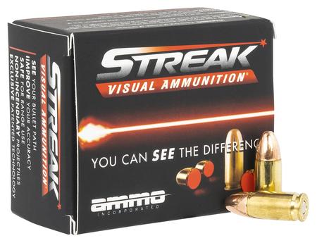 Ammo Inc 9115TMCSTRKRED Streak Visual (RED) Self Defense 9mm Luger 115 gr Total Metal Case (TMC) 20 Per Box/ 10 Cs