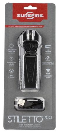 SureFire PLRB Stiletto Pro Black Anodized Aluminum White LED 25-1000 Lumens 142 Meters Range